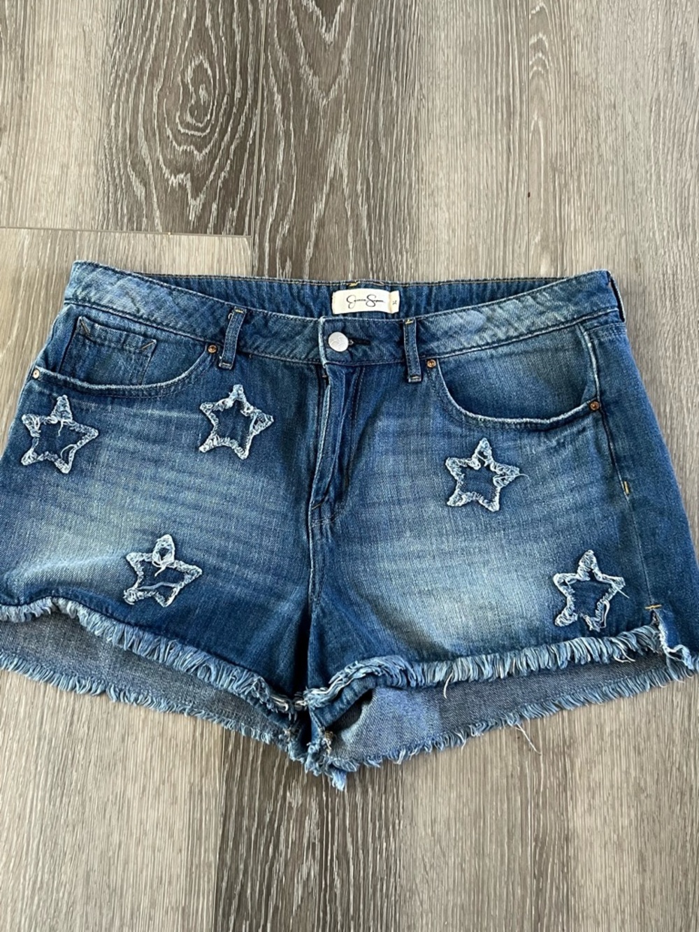 Jessica Simpson Distressed Blue Denim Star Applique Shorts